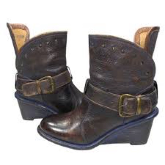 Bed Stu Nwob Brown Leather Wedge Ankle Boots
